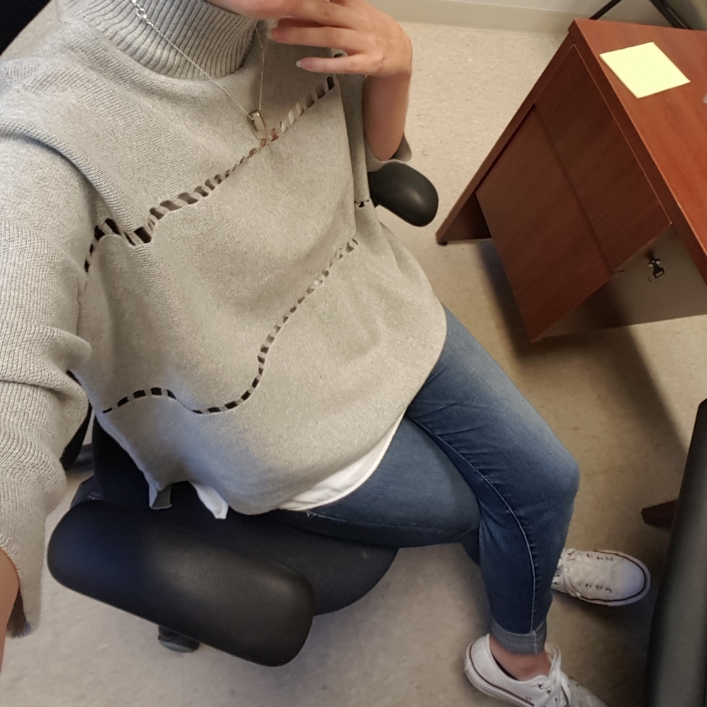 French Connection Gray Large Weave Knit Boxy Short Sleeve Sweater